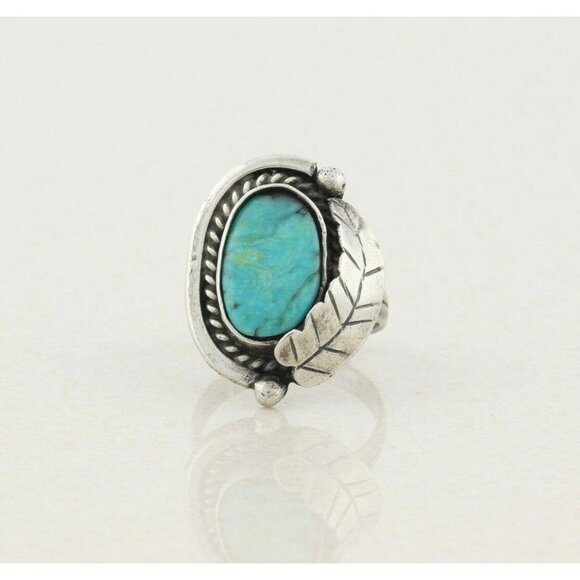 Sterling Silver Blue Turquoise Leaf Ring Size 7 1/2 - Picture 5 of 7